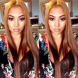 Pre Coloured 30# Peruvian Human Hair Wig Natural Straight Lace Front Wigs with Baby Hair 130% Density