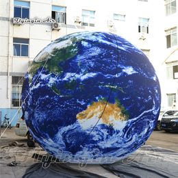 Huge Lighting Inflatable Earth Balloon Hanging/Ground Blue Planet Ball Blow Up LED Globe For Nightclub Party Decoration