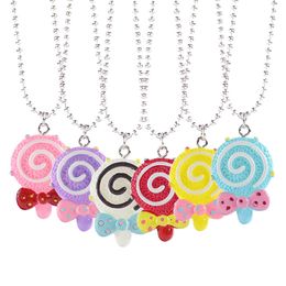 Kids Cartoon Best Friends Forever BFF necklaces For Grils Resin Candy Colours Lollipop Bow Pendant beads chains Children friendship Jewellery