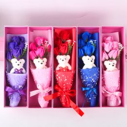 Rose Bear Gifts Soap Rose Decoration Rose Gift Box Romantic Valentines Day Gifts Wedding Decorations Party Supplies