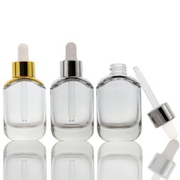 High-Grade Transparent Cosmetic Bottle 30ml Essence Liquid Dropper Bottle with Gold Silver Cap in Stock WB2098