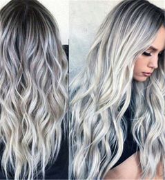 Perruque Sexy Dégradé Gris Partie 275 Longs Cheveux Bouclés Cosplay Couleur Mixte Perruque Synthétique Pour Femmes Et Filles