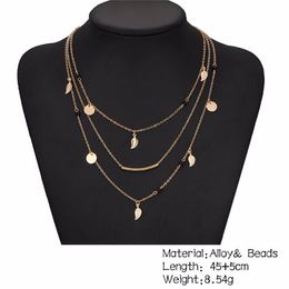Fashion crystal sequins leaf necklace trend metal chain necklace clavicle temperament wholesale