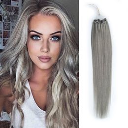 Brazilian Virgin Micro Hair Extension Loop Micro Ring Hair Extension Real Remy Human Hair Grey Colour 100g/100s 14"-24" Factory Direct Price