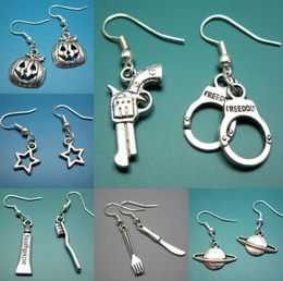 Alternative Creative Novelty Earrings Gun Handcuff Toothpaste Toothbrush Tableware Heart Pentagram Charm Pendant Hip Hop Earring Jewellery