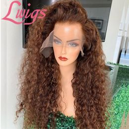 brown color curly hair 13x6 lace front human hair wigs with baby 824inch pre plucked brazilian curly lace front wigs