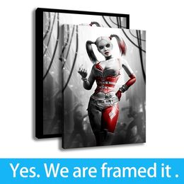 Framed Batman Arkham City Harley Quinn Prints on Canvas Movie Poster Art - Bedroom Decor - Ready To Hang