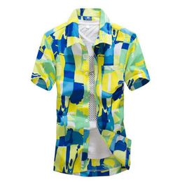 Mens Hawaiian Shirt Male Casual Camisa Masculina Printed Beach Shirts Short Sleeve Brand Clothing Free Shipping Like Asian Size 5xl