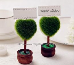 Free shipping 100pcs Wedding Favours Gift Green Potted Plants Heart Shaped Place Card Holder For Green Theme Tree Place Party decoration