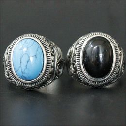 1pc Support Drop Ship Blue Black Stone Ring 316L Stainless Steel Jewellery Men Boys Biker Style Ring