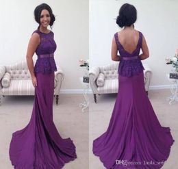 2019 Elegant Purple Long Prom Dress With Peplum Lace Formal Holidays Wear Graduation Evening Party Pageant Gown Custom Made Plus Size