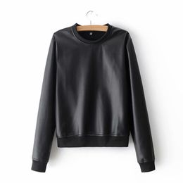 Summer New women's Leather Jacket Round Neck Sweater + Leather Pants Suit Manufacturers Jacket Women