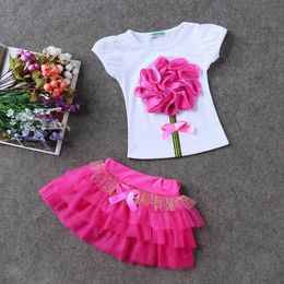 7 colori Bambini ragazze principessa matrimonio fiore T-shirt abiti tutu in tulle set abiti moda bambino fiore