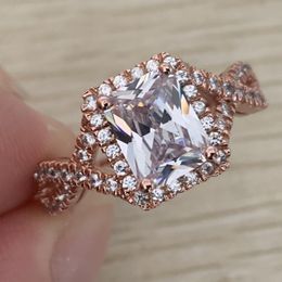 New Arrival Clssical Fashion Jewelry 925 Silver&Rose Gold Fill Princess Cut White Topaz Square CZ Party Women Wedding Band Ring Gift