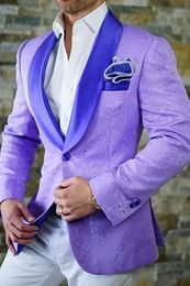 Purple Suits for Wedding Tuxedos Groom Wear Shawl Lapel Groomsmen Outfit Man Blazers 2 Piece trajes de hombre Costume Home YY123