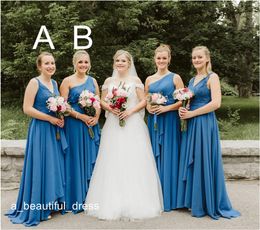 Chiffon Cheap Bridesmaid Dresses One Shoulder Floor Length Maid Of Honour Forest Wedding Party Wear Cheap Hot Sale
