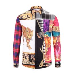 True Reveller Fashion Colourful Dress Shirts 3D Printing Leopard Tiger Mens Long Sleeve Shirt Partyclub Hip Hop Tops Panther Blouse