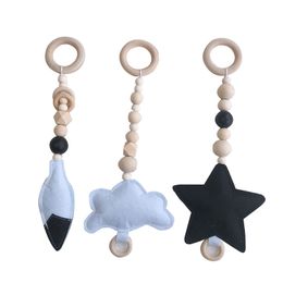 Baby Wood Beads Activity Play Gym Toy Wool Felt Cloud Star Sensory Teething Toy Stroller Hanging Toys Newborn Infant Gift