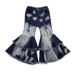 Abbigliamento per bambini Bambino Bambino Bambini Bambini Vestiti per ragazza Pantaloni con fondo a campana Pantaloni jeans denim svasati Pantaloni con foro a strati 2-7T