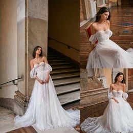 sexy beach wedding dresses off shoulder short sleeve appliques wedding dress illusion backless sweep train bridal gowns robes de marie