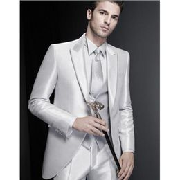 Fashion Shinny Groom Tuxedos Peak Lapel Groomsmen Wedding Dress Excellent Man Jacket Blazer 3 Piece Suit(Jacket+Pants+Vest+Tie) 69