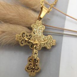 Mens women large flower Jesus Cross Pendant love Necklaces Hip Hop Jewellery 18k Gold Plated Design Long Chain Punk Rock Trendy Necklace