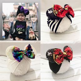 New Europe Baby Girls Big Bow Hat Kids Cartoon Sequins Bowknot Hat Children Cotton Turban Hats 10 Colours 14962