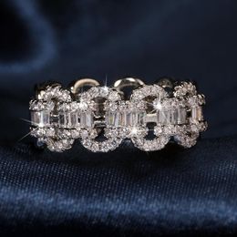 Brand New Vintage Jewellery Unique Women Fashion Real 925 Sterling Silver Princess Cut White Topaz CZ Diamond Women Wedding Chain Ring Gift