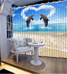 Dolphin play 3D Painting Blackout Curtain Office Room Living Room Sunshade Window Curtain 3D set