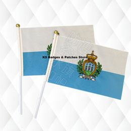 San Marino Flag Hand Held Stick Cloth Flags Safety Ball Top Hand National Flags 14*21CM 10pcs a lot