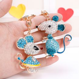 EASYA 2 Styles Lovely Mouse Keychain Full Crystal Animal Keyring Holders Women Bag Accessories Car Key Chain Jewellery