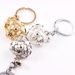 Fashion Hollow Flower Heart Pearl Cage Pendant Bell Keychain Keyring Women Lovely Bag Charm Hanger Men Car Key Holder 10pcs/Lot