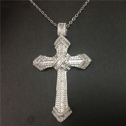 Vecalon Fashion HIPHOP Big Cross pendant 925 Sterling silver Diamond Party Wedding Pendants with necklace for Women Men Jewellery