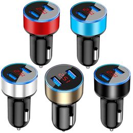 3.1A Dual Usb Car Charger Digital LED Voltage Display Car Chargers Adapter For Ipad Iphone 15 14 12 13 Samsung S9 S10 S24 S23 htc Android phone pc