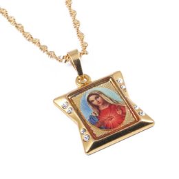 Lucky Enamel Blessed Virgin Mary Pendant Necklaces Chain Women Girls Christianity Jewelry