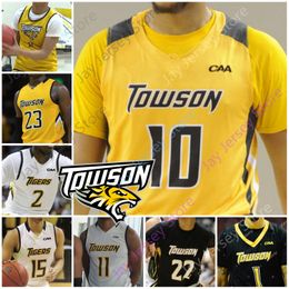 Custom 2020 Towson Tigers Basketball Jersey NCAA College Brian Fobbs Allen Betrand Nakye Sanders Jason Gibson Juwan Grey Gary