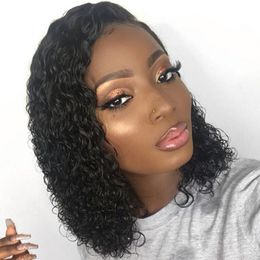 Brazilian Human Hair Curly Lace Front Wig with Baby Hair Pre Plucked Short Bob Wigs Natural Hairline