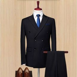 Popular Double-Breasted Groomsmen Peak Lapel Groom Tuxedos Men Suits Wedding/Prom Best Man Blazer ( Jacket+Pantst+Tie) 974