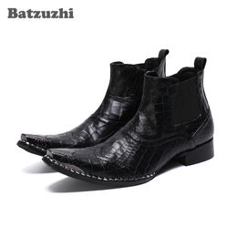 Batzuzhi Western Boots Men Pointed Toe Black Soft Leather Ankle Men Boots Cowboy Footwear Party Bota Masculina Men, Big Sizes 46