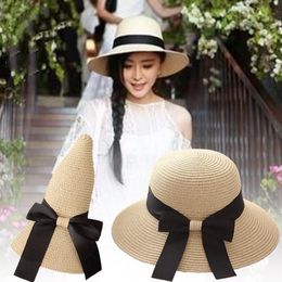 Korean Women Bucket Hat Wide Brim Hats Foldable Straw Hats Lady Beach Hats Sunhat For Summer Topee Sun Cap Free Ship