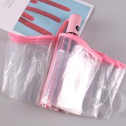 100pcs / lot automática Transparente Paraguas Compact Windproof estilo claro guarda-chuva guarda-chuva dobrável Chuva Mulheres Homens Sun Chuva Auto Paraguas