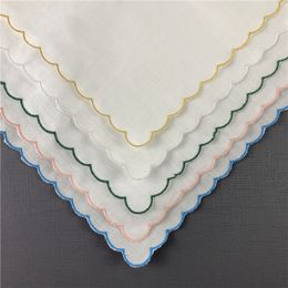 Set of 12 Home Textiles Wedding Handkerchiefs Ladies Handkerchief Irish Linen Color embroidered Scalloped Edge Hankies 30*30 CM