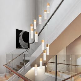 -Lámpara moderna LED nordic sala de estar accesorios de la lámpara colgante Luminosidad de la escalera de loft largo colgando luces para techos altos