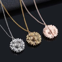 New Arrival You Are My Sunshine Necklace Alloy Open Locket Sunflower Necklaces Gold Pendant Can Open Long Chain Necklace Party Jewelry