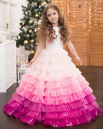 Sequined Cheap Elegant Flower Girl Dresses A-line Tiers Tulle Little Girl Wedding Dresses Cheap Communion Pageant Dresses Gowns F221