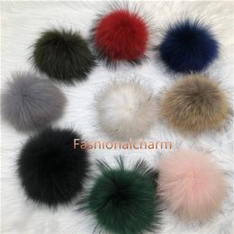 15cm/6' Real Genuine Raccoon Fur Pompom Ball W Button On Hat Bag Charm Key Chain Keyring DIY Accessories