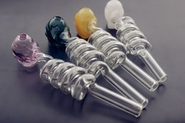 QBsomk Colourful Helix Skull 2.2mm Thickness Pyrex Glass Burner Pipes Curved Glass Oil Burners Pipes Balancer Water Pipe Smoking Pipes Oil