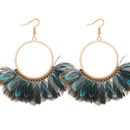 Hot Fashion Jewellery Women's Vintage Exaggerated Circle Peacock Feather Tassels Dangle Earrings S384