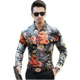 mens shirt mens new fashion velvet slim fit shirt longsleeved casual flowers size m3xl