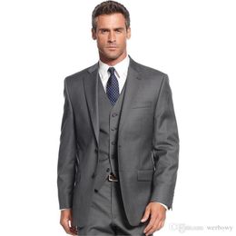 Fashion Grey Groom Tuxedos Notch Lapel Groomsmen Mens Wedding Dress Excellent Man Jacket Blazer Business Suit(Jacket+Pants+Vest+Tie) 1826